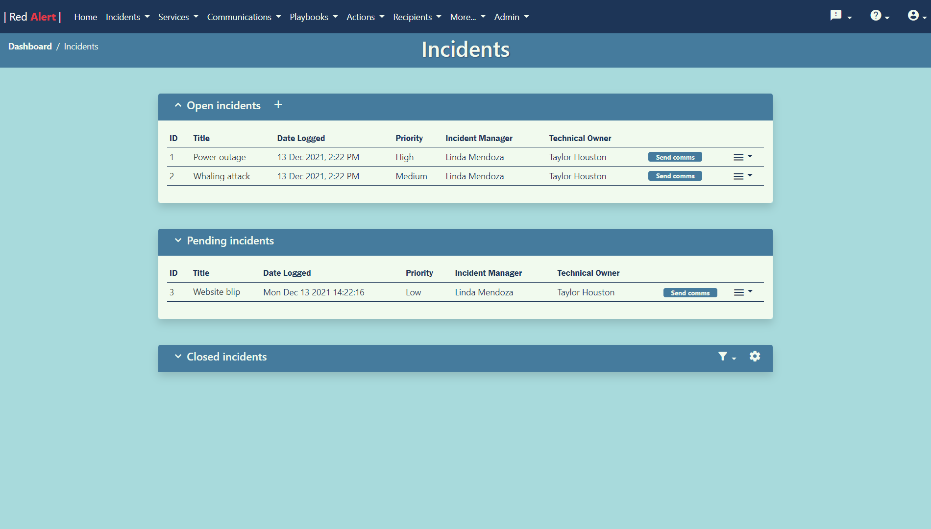 Red Alert dashboard